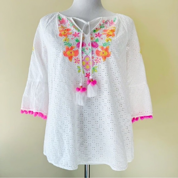 Lilly Pulitzer White Eyelet Blouse with Pink and Orange Embroidery - Picture 2 of 7